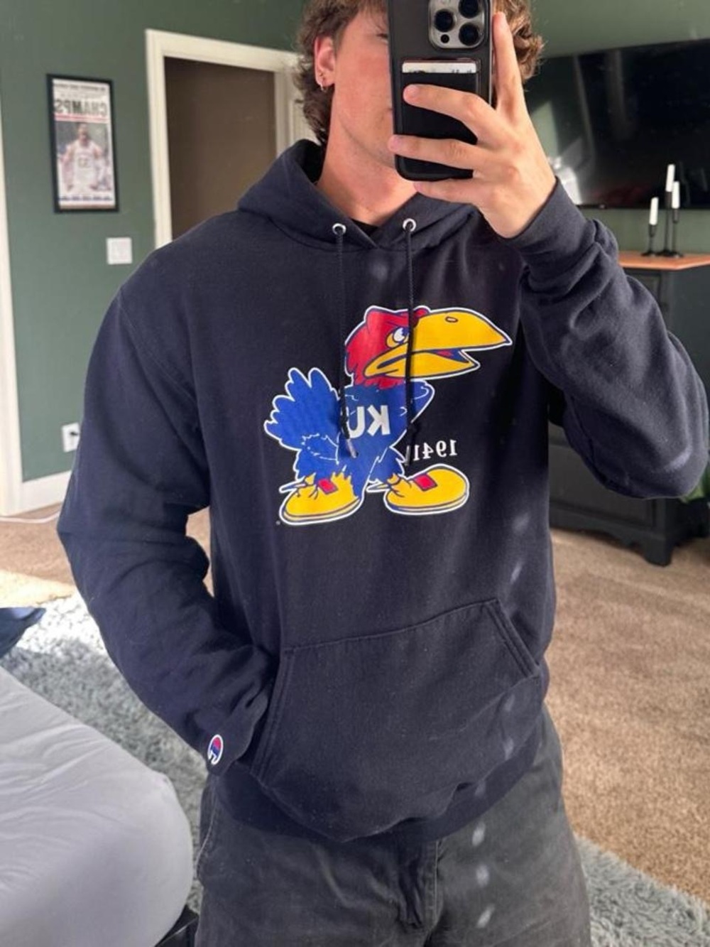 Champion Black Hoodie with Jayhawks Graphic